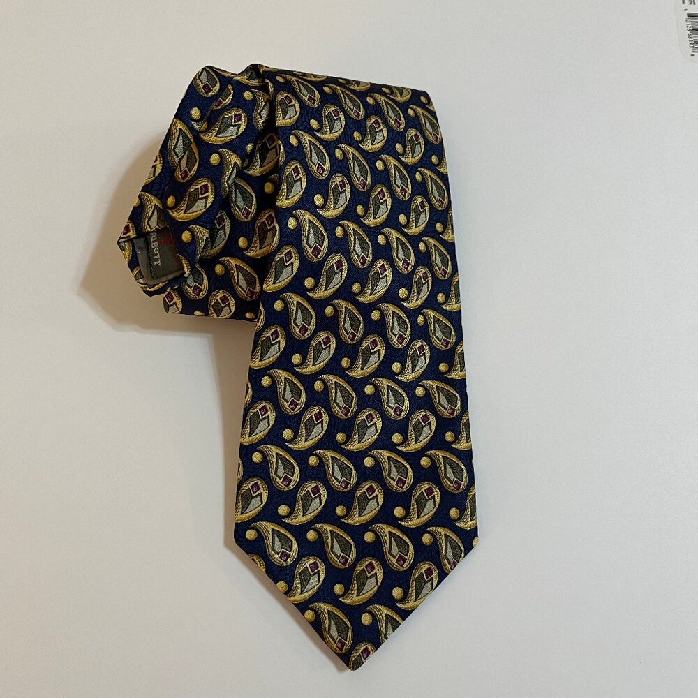 Robert Talbott Nordstrom Silk Tie USA Navy Blue Paisley Green Burgundy